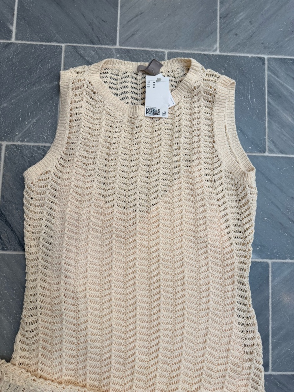 H&M Cream Open-Weave Knit Tank Maxi Dress Size Medium - Picture 5 of 8